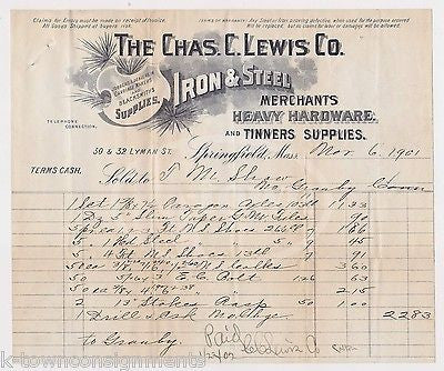 CHARLES LOUIS IRON STEEL SPRINGFIELD MA ANTIQUE GRAPHIC STATIONERY RECEIPT 1901 - K-townConsignments