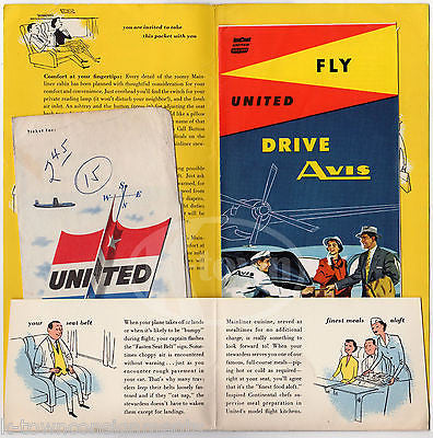 UNITED AIRLINES VINTAGE GRAPHIC ADVERTISING DIRECT FLIGHT PACKET & FLYERS - K-townConsignments