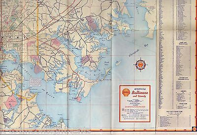 BALTIMORE MARYLAND SHELL GASOLINE VINTAGE GRAPHIC SOUVENIR TRAVEL MAP 18x26" - K-townConsignments