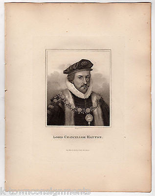 LORD CHANCELLOR HATTON ENGLAND ANTIQUE PORTRAIT ENGRAVING PRINT BIO 1806 - K-townConsignments