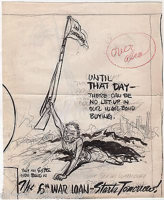 WWII WAR BONDS JAP SURRENDER POSTER MILITARY PROPAGANDA ART PENCIL & INK CARTOON - K-townConsignments