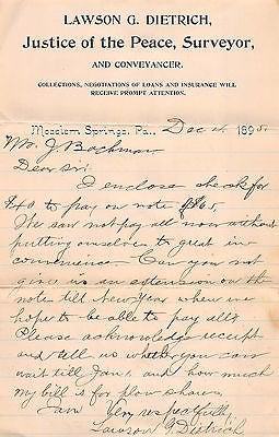 LAWSON DIETRICH BERKS PA JUSTICE OF THE PEACE ANTIQUE AUTOGRAPH SIGNED LETTER - K-townConsignments