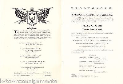 SCOTTISH FREEMASONS ALLENTOWN PENNSYLVANIA LEHIGH FREEMASONRY PROGRAM 1941 - K-townConsignments