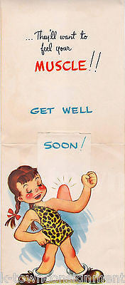 Cute Little Girl Weight Lifting Vintage Pop Graphic Art Get Well Greetings Card - K-townConsignments