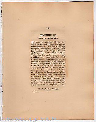 WILLIAM HERBERT EARL OF PEMBROKE ANTIQUE PORTRAIT ENGRAVING PRINT BIO 1806 - K-townConsignments
