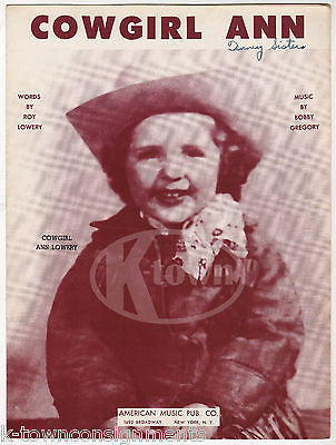 CUTE LITTLE COWGIRL ANN LOWERY VINTAGE GRAPHIC ILLUSTRATED COUNTRY SHEET MUSIC - K-townConsignments