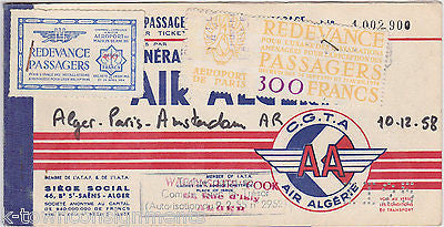 AIR ALGERIE ALGERIAN AIRLINES VINTAGE GRAPHIC ADVERTISING FLIGHT TICKET STUB - K-townConsignments