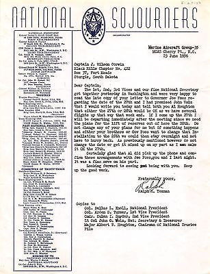 RALPH YEAMAN MASONIC NATIONAL SOJOURNERS AUTOGRAPH SIGNED LETTER 1956 - K-townConsignments