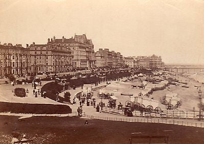 EASTBOURNE ENGLAND BEACH FRONT CARRIAGES VIEW FROM WISH TOWER ANTIQUE PHOTOGRAPH - K-townConsignments