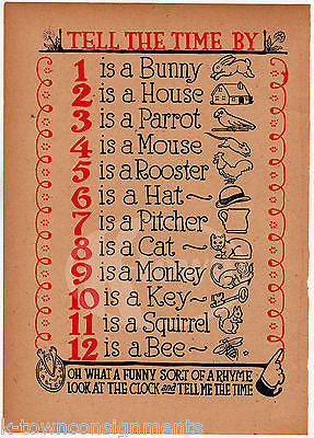 TELLING TIME FUN KIDS GAME ANTIQUE NURSERY RHYME GRAPHIC ILLUSTRATION PRINT - K-townConsignments