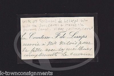 Mrs FERDINAND DE LESSEPS SUEZ CANAL FRENCH DIPLOMAT'S WIFE SIGNED CALLING CARD - K-townConsignments