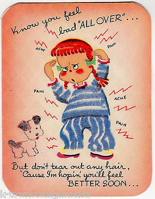 Pippi Longstocking Feel Bad All Over Vintage Graphic Art Get Well Greetings Card - K-townConsignments