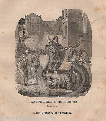 JONAH 3:4 JONAH PREACHING TO THE NINEVITES ANTIQUE BIBLE ENGRAVING PRINT 1829 - K-townConsignments