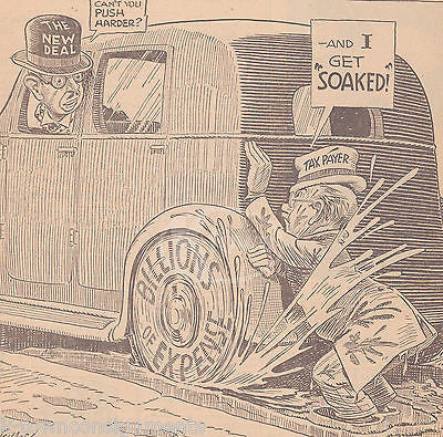 ANTI NEW DEAL TAX PAYERS GET SOAKED VINTAGE GRAPHIC POLITICAL CARTOON PRINT 1936 - K-townConsignments