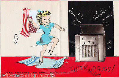 Cuttin Up a Rug Dancing Girl Get Well Soon Vintage Pharmaceuticals Greeting Card - K-townConsignments