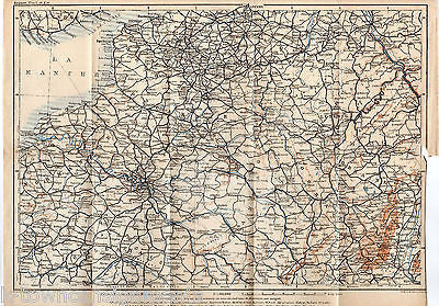 NORTHERN FRANCE PARIS ORLEANS LORRAINE ANTIQUE FOLD-OUT MAP WAGNER LEIPZIG 1909 - K-townConsignments