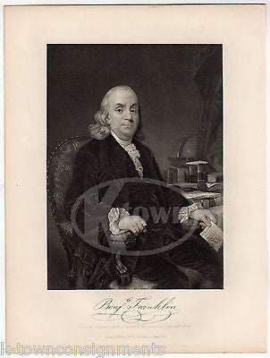 BENJAMIN FRANKLIN AMERICAN FOREFATHER ANTIQUE PORTRAIT ENGRAVING PRINT BIO 1806 - K-townConsignments