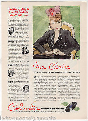 INA CLAIRE COLUMBIA RECORDS SINGER ACTRESS MAGAZINE PAGE ADVERTISEMENT 1941 - K-townConsignments