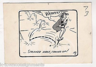 NEWS PREPORTER POGO STICK ACCIDENT ORIGINAL INK SKETCH WWII ARTIST JACK BRYAN - K-townConsignments