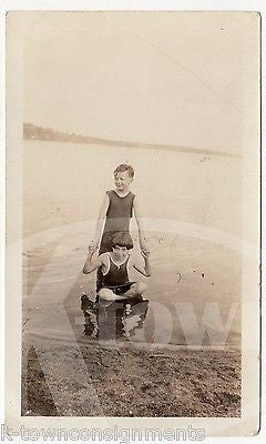 CUTE LITTLE GIRL & BOY BROTHER & SISTER SWIMSUITS VINTAGE FAMILY SNAPSHOT PHOTOS - K-townConsignments