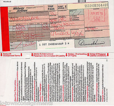 MIDWAY AIRLINES AVIATION VINTAGE GRAPHIC ADVERTISING FLIGHT TICKET STUB - K-townConsignments