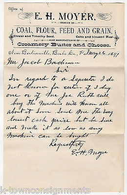 MOYER COAL GRAIN CREAMERY BERKS PENNSYLVANIA ANTIQUE ADVERTISING SIGNED LETTER - K-townConsignments