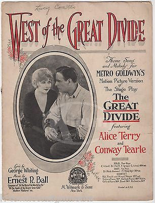 WEST OF THE GREAT DIVIDE MGM MOVIE ANTIQUE SONG & LYRICS SHEET MUSIC 1924 - K-townConsignments