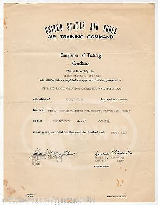 US AIR FORCE TRAINING COMMAND VINTAGE AUTOGRAPH SIGNED SOLDIER'S CERTIFICATE - K-townConsignments