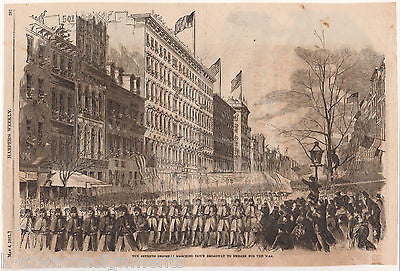 NEW YORK 7th REGIMENT ON BROADWAY CIVIL WAR ANTIQUE ENGRAVING ART PRINT 1861 - K-townConsignments