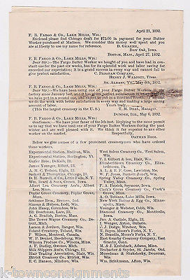 FARGO'S BUTTER WORKER MACHINE ANTIQUE DAIRY FARMING INVENTION ADVERTISING FLYER - K-townConsignments