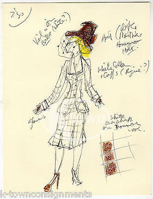 MARTHA'S HONEYMOON HAT ORIGINAL THEATRE PLAY COSTUME DESIGN INK SKETCH W/ NOTES - K-townConsignments