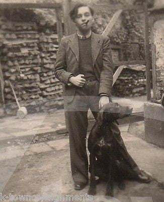 TOUGH YOUNG MAN & HIS SHINY BLACK LABRADOR DOG VINTAGE AMERICANA SNAPSHOT PHOTO - K-townConsignments