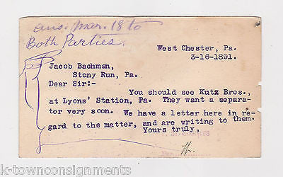 KUTZTOWN PENNSYLVANIA FOUNDING FAMILY ANTIQUE BERKS COUNTY POSTED POSTCARD 1891 - K-townConsignments