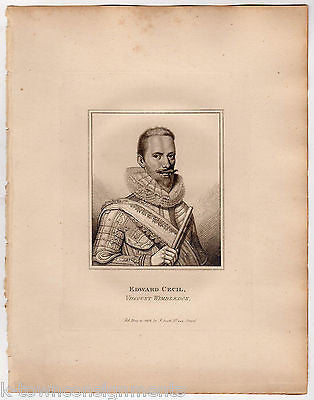 EDWARD CECIL VISCOUNT WIMBLEDON ANTIQUE PORTRAIT ENGRAVING PRINT BIO 1806 - K-townConsignments