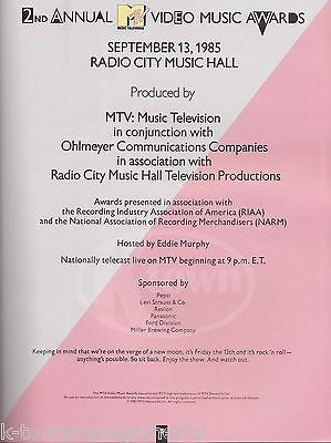 EDDIE MURPHY HOSTS 2nd ANNUAL MTV VIDEO MUSIC AWARDS ORIGINAL PROGRAM BOOK 1985 - K-townConsignments