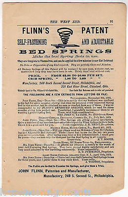 JOHN FLYNN PATENT BED SPRINGS PHILADELPHIA PA ANTIQUE FURNITURE ADVERTISING 1800 - K-townConsignments