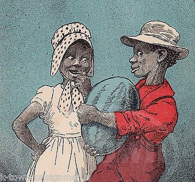 LITTLE BLACK BOY & GIRL ENJOYING WATERMELON ANTIQUE BLACK AMERICANA PRINT 1902 - K-townConsignments