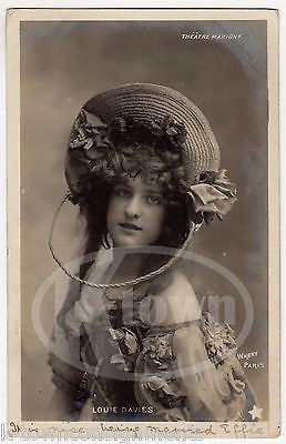 LOUIE DAVIES FRENCH THEATRE STAGE ACTRESS ANTIQUE REAL PHOTO POSTCARD RPPC - K-townConsignments