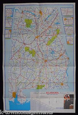 ALABAMA HIGHWAYS VINTAGE GEORGE WALLACE 1966 GRAPHIC ILLUSTRATED POSTER MAP - K-townConsignments