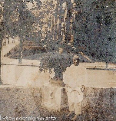 YOUNG BLACK AFRICAN AMERICAN CHILD WITH STRAW HAT ANTIQUE SNAPSHOT PHOTOGRAPH - K-townConsignments
