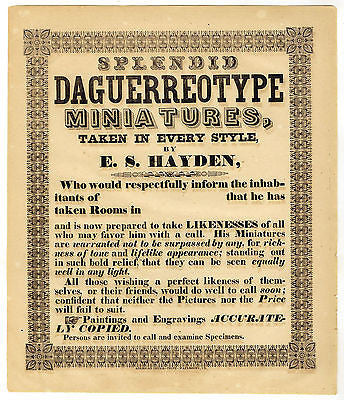 HAYDEN STUDIO DAGUERREOTYPE MINIATURE ANTIQUE PHOTOGRAPHY ADVERTISING BROADSIDE - K-townConsignments