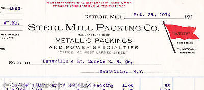 DETROIT STEEL MILL PACKING COMPANY METALS ANTIQUE ADVERTISING SALES RECEIPT - K-townConsignments