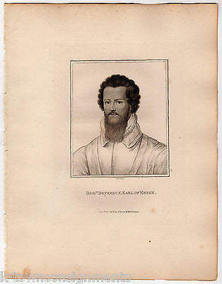 ROBERT DEVEREUX EARL OF ESSEX ENGLAND ANTIQUE PORTRAIT ENGRAVING PRINT BIO 1806 - K-townConsignments