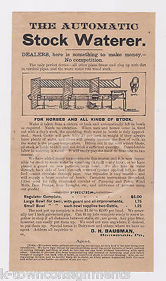 AUTOMATIC STOCK WATERER HORSE FARM INVENTION ANTIQUE BROADSIDE ADVERTISING FLYER - K-townConsignments