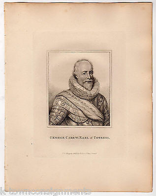 GEORGE CAREW EARL OF TOTNESS ENGLAND ANTIQUE PORTRAIT ENGRAVING PRINT BIO 1806 - K-townConsignments