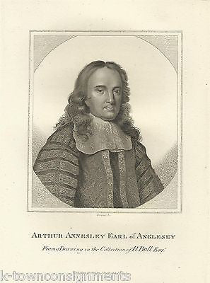 ARTHUR ANNESLEY EARL OF ANGLESEY ENGLAND ANTIQUE PORTRAIT ENGRAVING PRINT 1806 - K-townConsignments