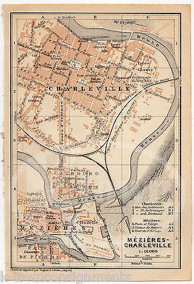 MEZIERES & CHARLEVILLE FRANCE ANTIQUE FRENCH CITY MAP WAGNER & LEIPZIG 1909 - K-townConsignments