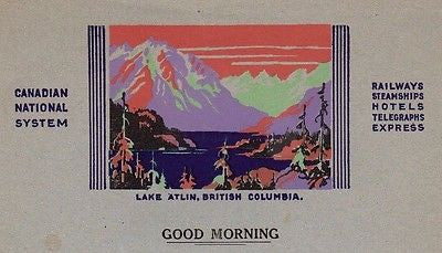 CANADIAN NATIONAL RAILWAYS LAKE ATLIN ANTIQUE GRAPHIC ART BREAKFAST MENU 1939 - K-townConsignments