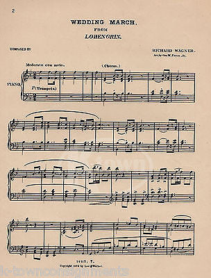 MENDELSSOHN'S WEDDING MARCH LOHENGRIN ANTIQUE GRAPHIC ENGRAVING SHEET MUSIC 1888 - K-townConsignments