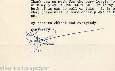 LARRY ROMAN COLUMBIA PICTURES PLAYWRIGHT AUTOGRAPH SIGNED COCA COLA LETTERHEAD - K-townConsignments